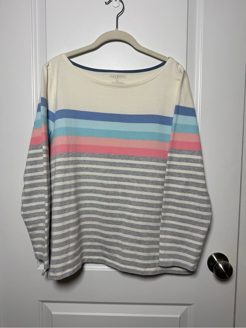 Talbots Petite XL Multicolor Striped Cotton Boatneck Top